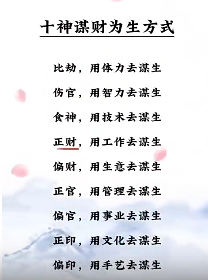 十神谋财为生方式